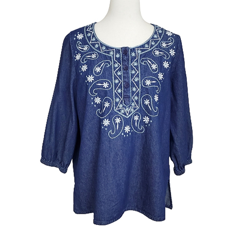 Vintage Gunit Denim Paisley Embroidered Top